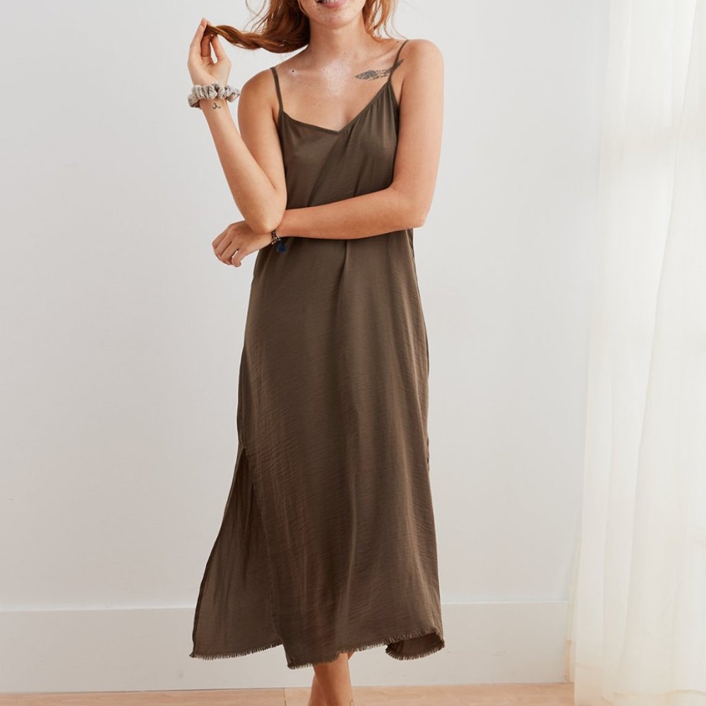 Aerie Olive green maxi slip dress size L